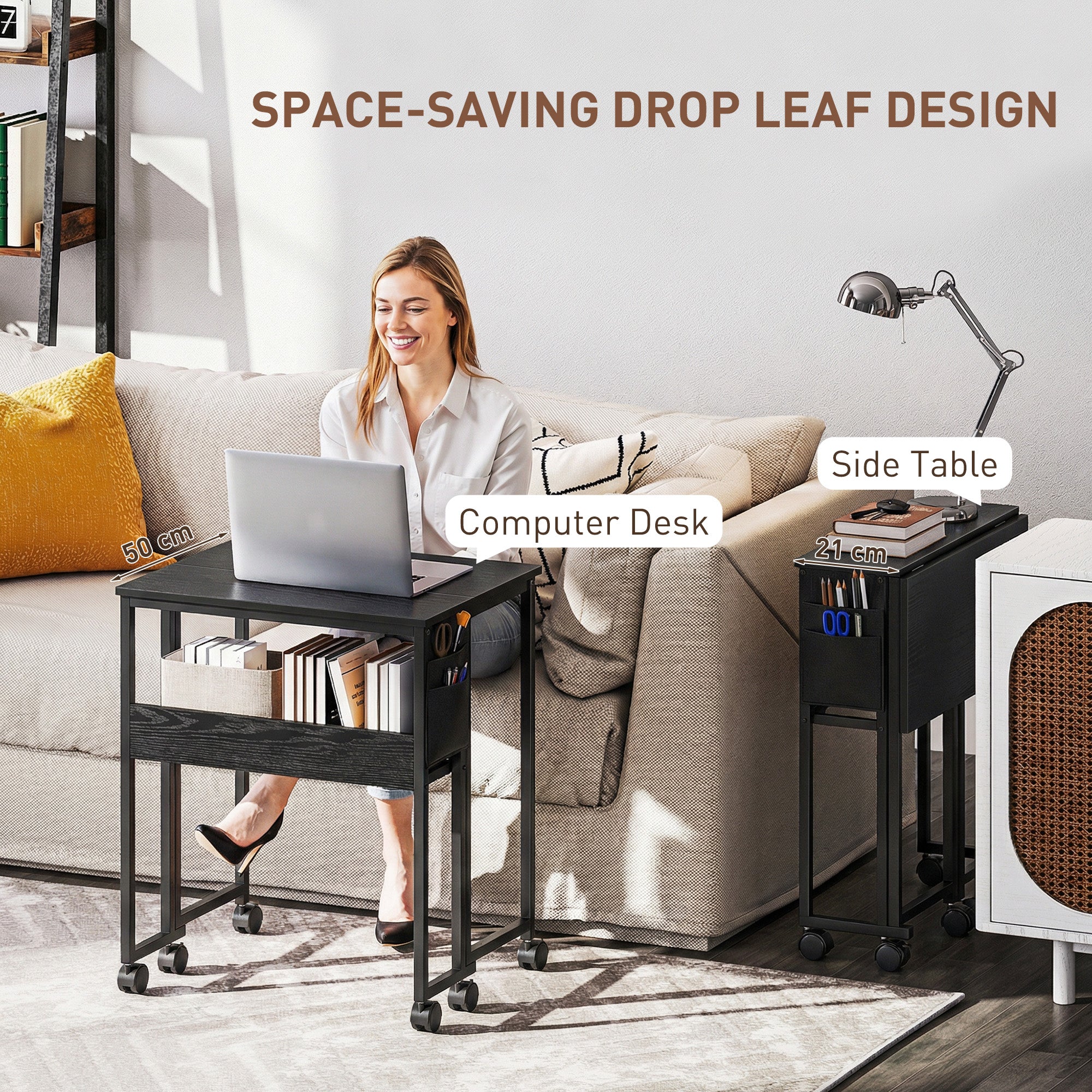 HOMCOM 63 cm Drop Leaf Writing Work Desk - Black 