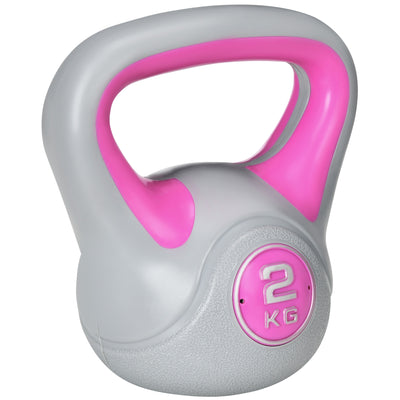 SPORTNOW Kettlebell, 2kg Kettle Bells with Handle for Home Gym Weight Lifting and Strength Training, Pink and Grey 