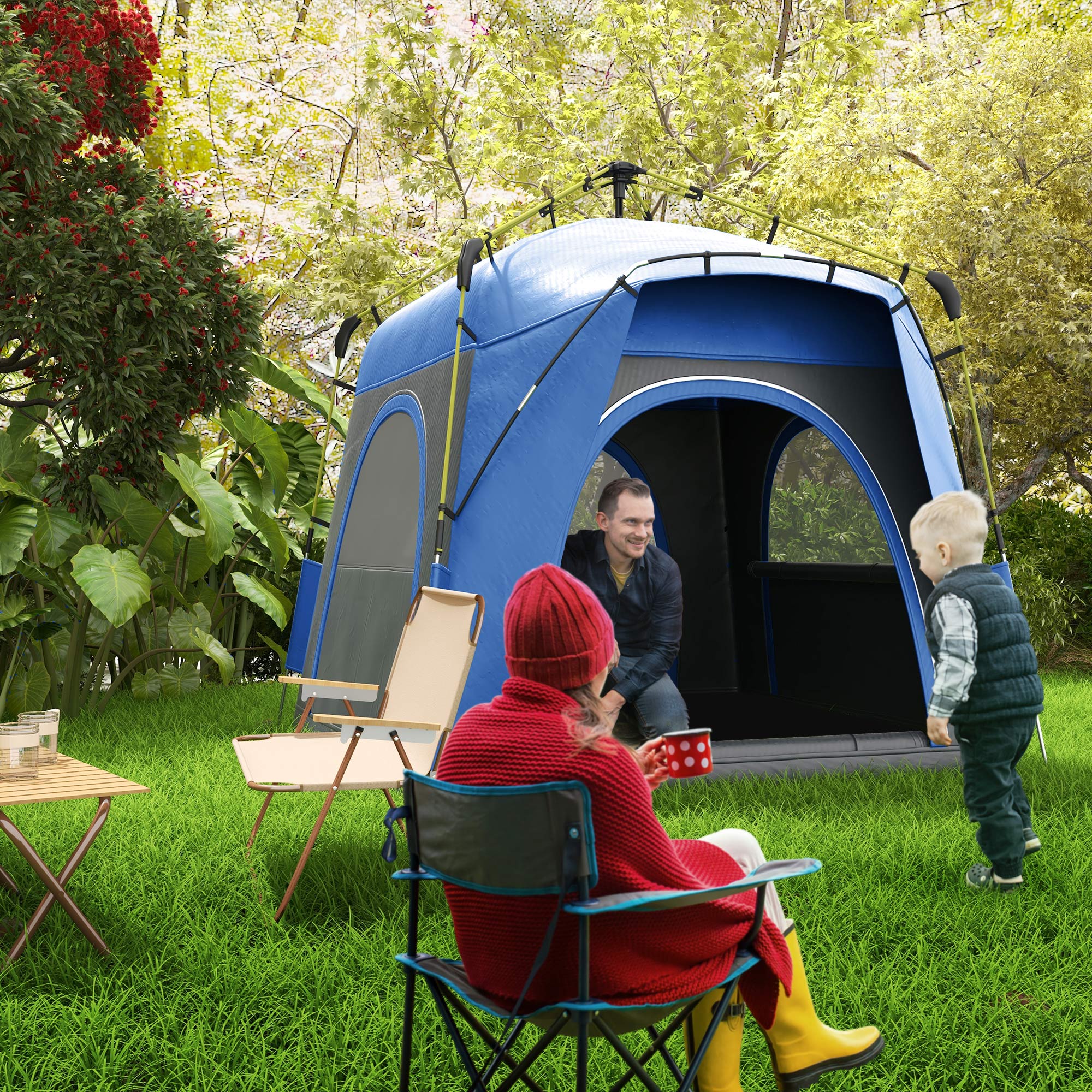 Outsunny 4 Person Automatic Camping Tent, Outdoor Pop Up Tent, Portable Backpacking Dome Shelter, Grey 