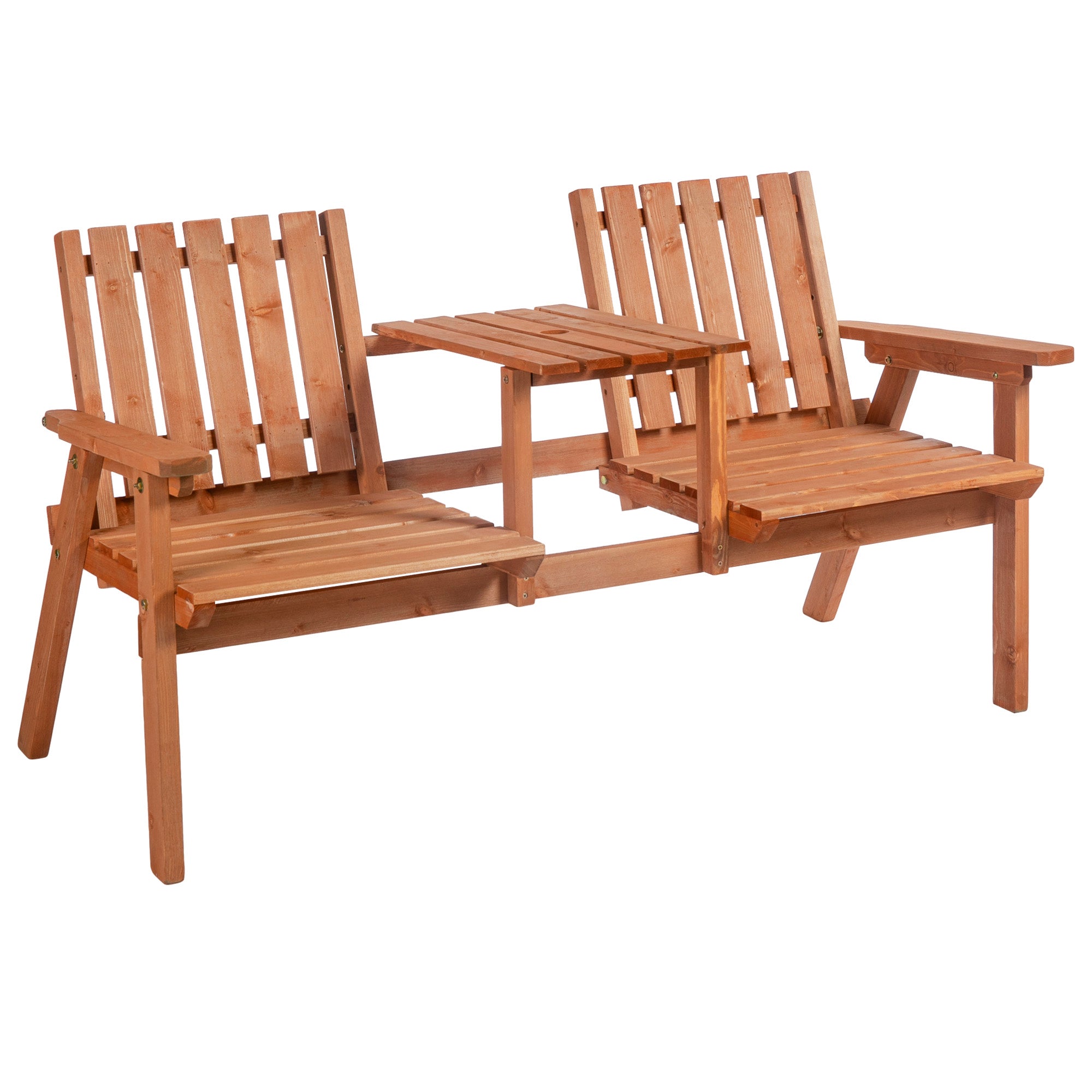 Outsunny 2-Seater Fir Wood Bench w/ Centre Table 