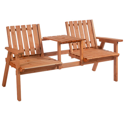 Outsunny 2-Seater Fir Wood Bench w/ Centre Table 