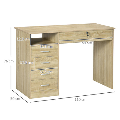 HOMCOM Computer Desk, Home Office Desk with Lockable Drawer, Storage Shelf for Study Bedroom, 110 x 50 x 76 cm, Oak 
