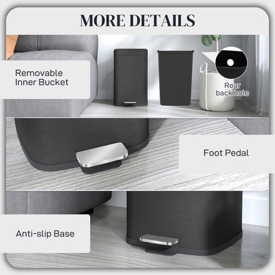 HOMCOM 20L Modern Boxy Metal Home Kitchen Bin - Black 