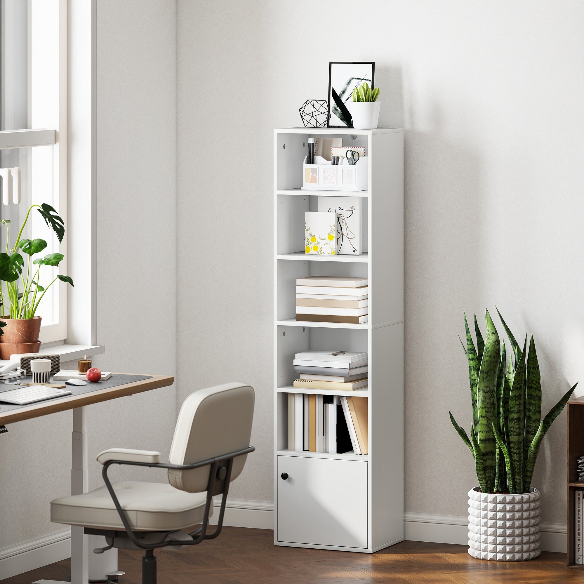 HOMCOM 6-Tier 156 cm Tall Bookcase - White 