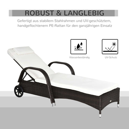 Outsunny 2PC Rattan Sun Lounger Recliner Bed Reclining Chair Patio Garden Outdoor Wicker Weave Adjustable Headrest with Fire Retardant Cushion – Brown