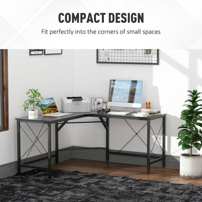 HOMCOM L-Shaped Corner Desk, Computer Desk for Home Office, Space-Saving Study Workstation, Easy to Assemble, 150 x 150 x 76cm, Black 