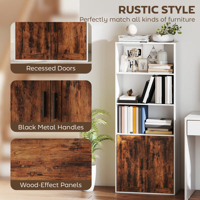 HOMCOM 5-Tier Bookcase with Adjustable Shelf - Rustic Brown 