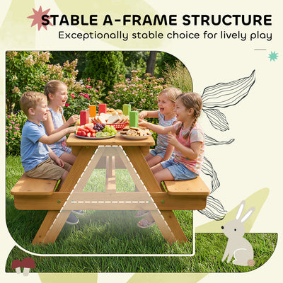 AIYAPLAY Kids Picnic Table for Outdoor Wooden Table & Bench Set with Integrated Benches Natural Wood 