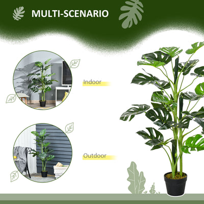 Outsunny 100cm/3.3FT Artificial Monstera Tree Decorative Cheese Plant 21 Leaves with Nursery Pot, Fake Tropical Palm Tree for Indoor Outdoor D\'c3\'a9cor, Set of 2 