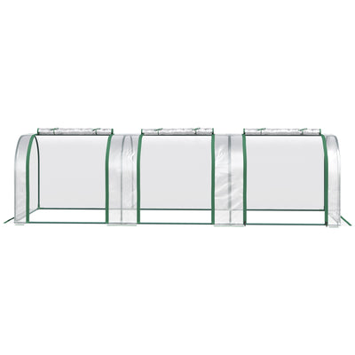 Outsunny PVC Tunnel Greenhouse Green Grow House Steel Frame for Garden Backyard with Zipper Doors 295x100x80 cm, Clear 