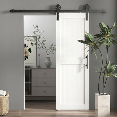 HOMCOM 152.4cm Sliding Barn Door Kit, Sliding Door with Track, Hardware, Upgraded Rollers and Floor Guide, Handle, White