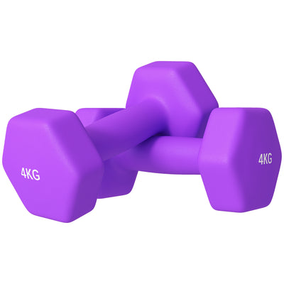SPORTNOW 2 x 4kg Hexagonal Dumbbells Weights Set with Non-Slip Grip for Home Gym Workout, Purple 