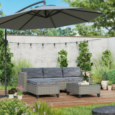 Outsunny 5-Piece Rattan Patio Furniture Set with Corner Sofa, Footstools, Coffee Table, for Poolside, Dark Grey 