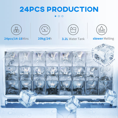 HOMCOM 3.2L Compact Ice Machine, with LCD Screen and Accessories - Silver-Tone 