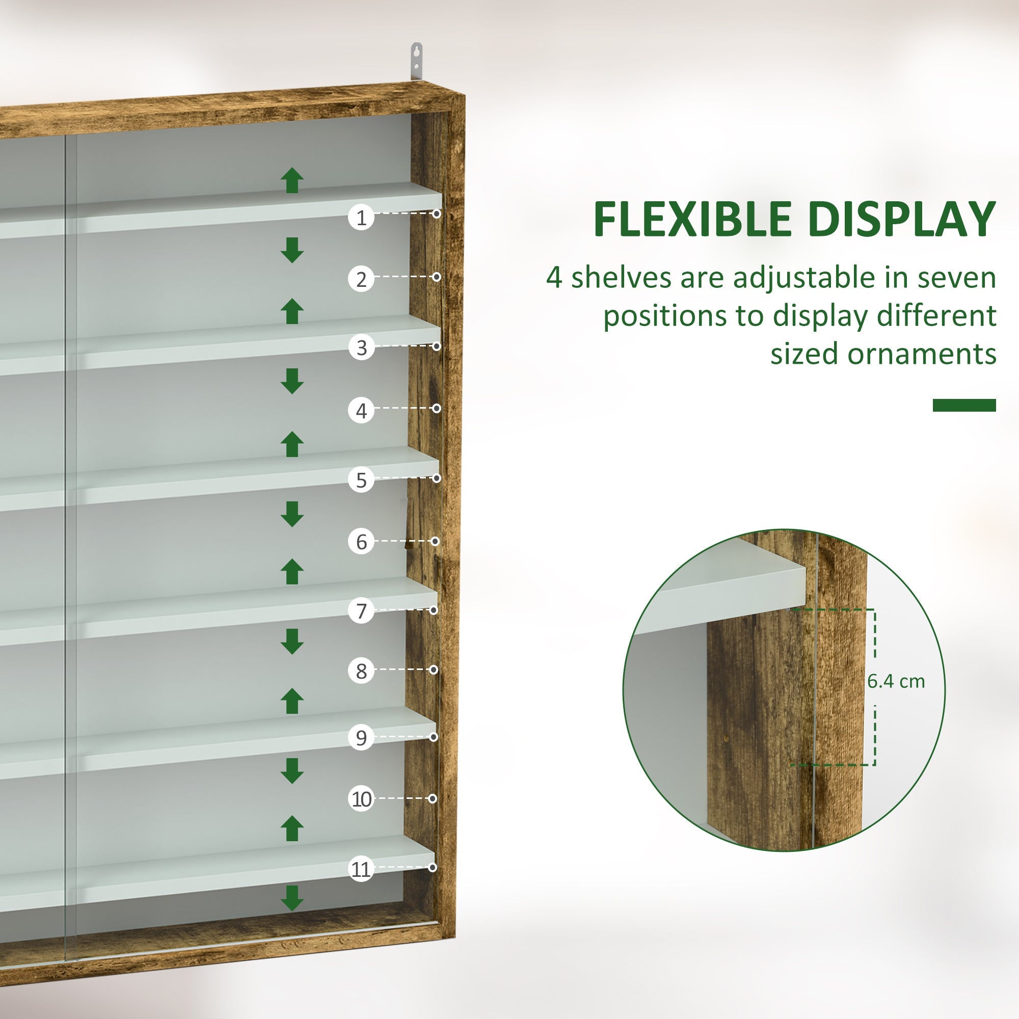 HOMCOM Six Shelf Display Cabinet, with Glass Doors - Brown 