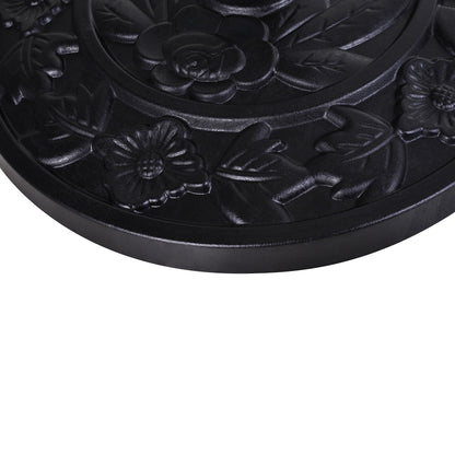 Outsunny 9kg Resin Parasol Base, Half Round Umbrella Stand with Floral Design for Garden, Outdoor, Suitable Umbrella Rod: \'ce\'a63.8cm, \'ce\'a64.8cm, Black