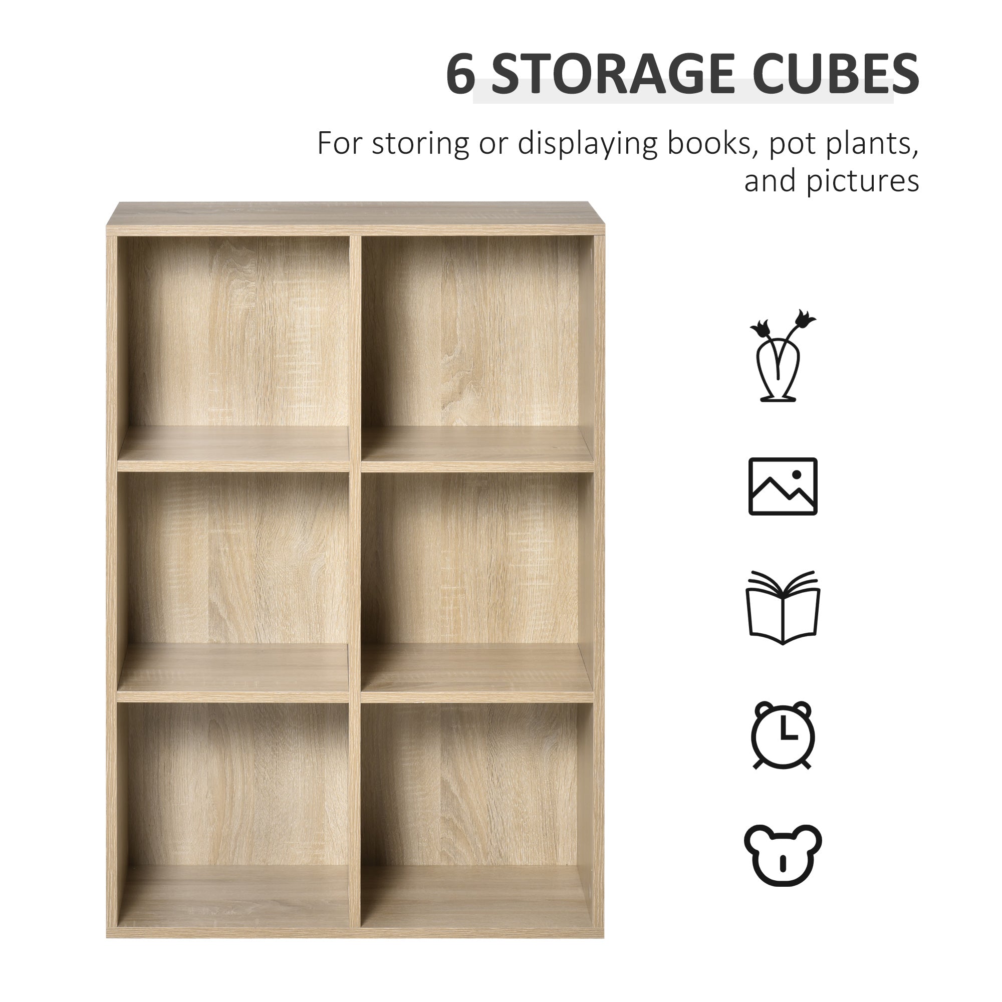HOMCOM Six-Cube Bookcase - Oak Wood Effect 