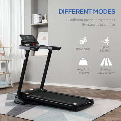 HOMCOM Folding Treadmill for Home Motorised Running Machine w/ LCD Display Black 
