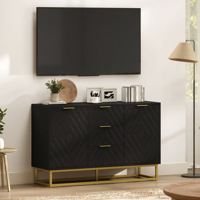 HOMCOM Sideboard with 3 Drawers and Adjustable Shelves for Living Room - Black 