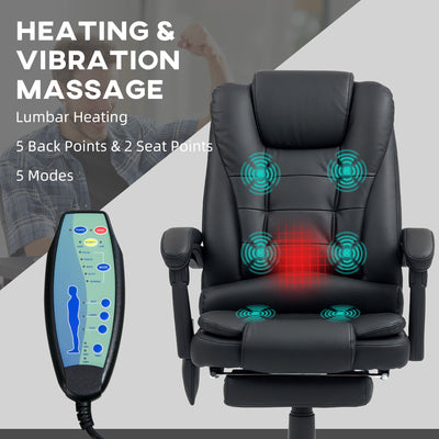 Vinsetto Heated 6 Points Vibration Massage Executive Office Chair Adjustable Swivel Ergonomic High Back Desk Chair Recliner with Footrest Black 