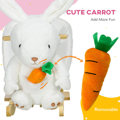 HOMCOM Kids Rabbit-Shaped Rocking Horse, with Safety Belt, Realistic Sounds, for Ages 18-36 Months - White 