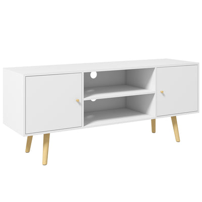 HOMCOM TV Stand Cabinet up to 55 Inches, TV Unit with Storage Shelves and Wood Legs for Living Room, Bedroom, White 