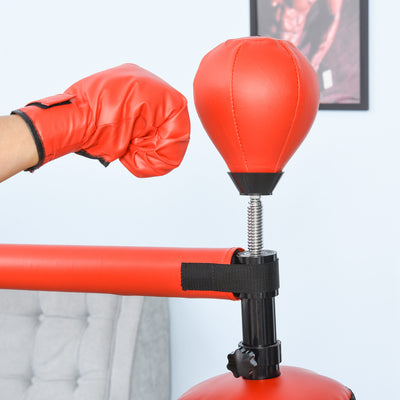 HOMCOM 155-205cm 3-IN-1 Freestanding Boxing Punching Bag Stand, Boxing Speed Trainer with Rotating Flexible Arm, Speed Ball, Fillable Base, Red 