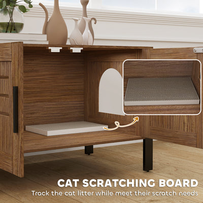 PawHut Cat Litter Box Enclosure with Tall Legs, Scratching Board, Double Doors, Ventilation Holes, 80 x 45 x 50 cm, Dark Brown 