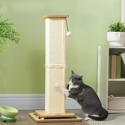PawHut 3-in-1 Cat Scratching Post, 87cm Cat Scratcher w/ Track Ball Toy, Oak Tone 