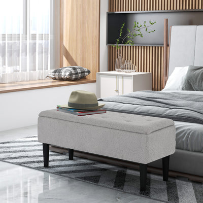 HOMCOM 47L Storage Ottoman, End of Bed Bench with Wooden Legs, Fabric Footstool for Living Room, Bedroom, 95 x 38 x 45cm, Grey 