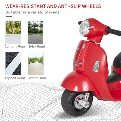 HOMCOM Vespa Licensed 6V Kids Electric Motorbike Ride On Motorcycle  Battery Powered for 18-36 Months with Horn Headlight Red 