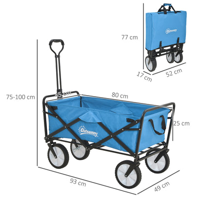 Outsunny 90L Folding Garden Trolley Cart Pull Along Wagon with Telescopic Handle for Beach Camping Festival - Blue 