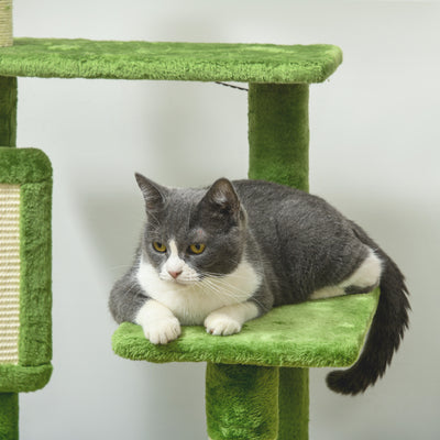 PawHut 142cm Cat Tree Tower, with Scratching Post, Hammock, Toy Ball, Platforms - Green 