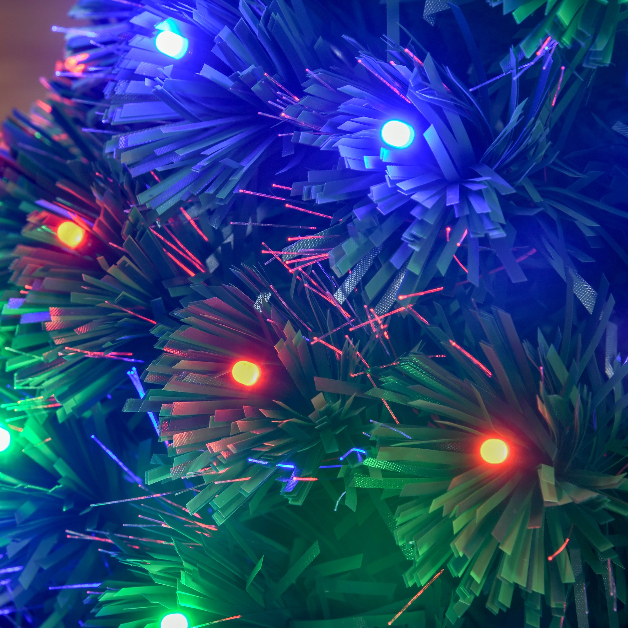 HOMCOM 3 Feet Prelit Artificial Christmas Tree with Multi-Coloured Fiber Optic LED Light, Holiday Home Xmas Decoration, Green 