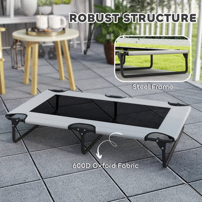 PawHut Portable Raised Dog Bed, Elevated Pet Cot with Breathable Mesh for Indoor Outdoor, for Large Dogs, Light Grey 