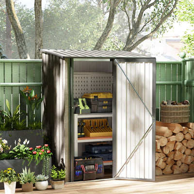 Outsunny 5ft x 3ft Metal Garden Storage Shed, Outdoor Tool Shed with Sloped Roof, Lockable Door for Tools, Equipment, Light Grey 