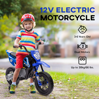 AIYAPLAY 12V Kids Electric Motorbike, Kids Electric Ride on motorcycle w/ Twist Grip Throttle, Training Wheels, Blue 