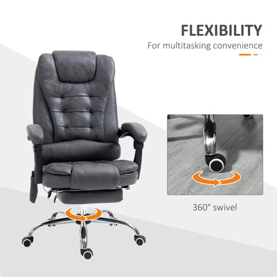 Vinsetto Heated 6 Points Vibration Massage Executive Office Chair Adjustable Swivel Ergonomic High Back Desk Chair Recliner with Footrest Dark Grey 