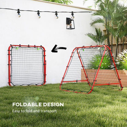 HOMCOM Double Sided Football Rebounder Net, Football Rebound Goal with Five Adjustable Angles, Red 