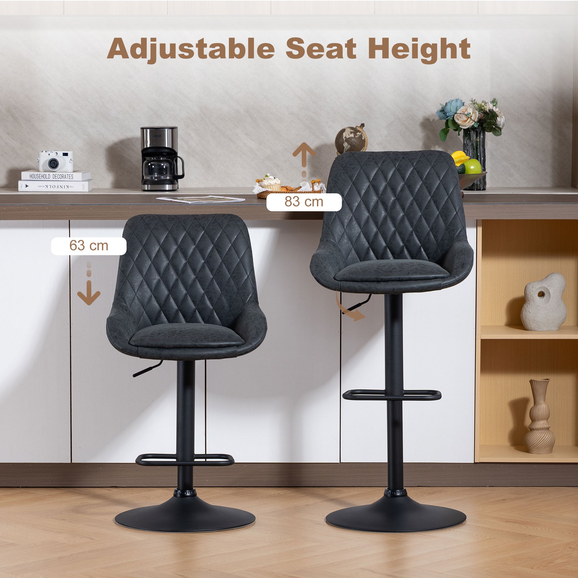 HOMCOM Set of Two Faux Leather Retro Bar Stools - Black 