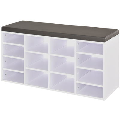 HOMCOM Multi-Storage Shoe Rack w/ 14 Compartments Cushion Moving Shelves Solid Frame Foot Pads Home Office Tidy Organisation Boots Trainers White 
