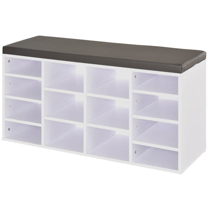 HOMCOM Multi-Storage Shoe Rack w/ 14 Compartments Cushion Moving Shelves Solid Frame Foot Pads Home Office Tidy Organisation Boots Trainers White 