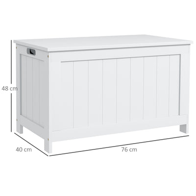 HOMCOM Storage Chest, Modern Storage Trunk with 2 Safety Hinges and Cut-out Handles, Wooden Toy Box for Living Room, Entryway, 76 x 40 x 48 cm, White 