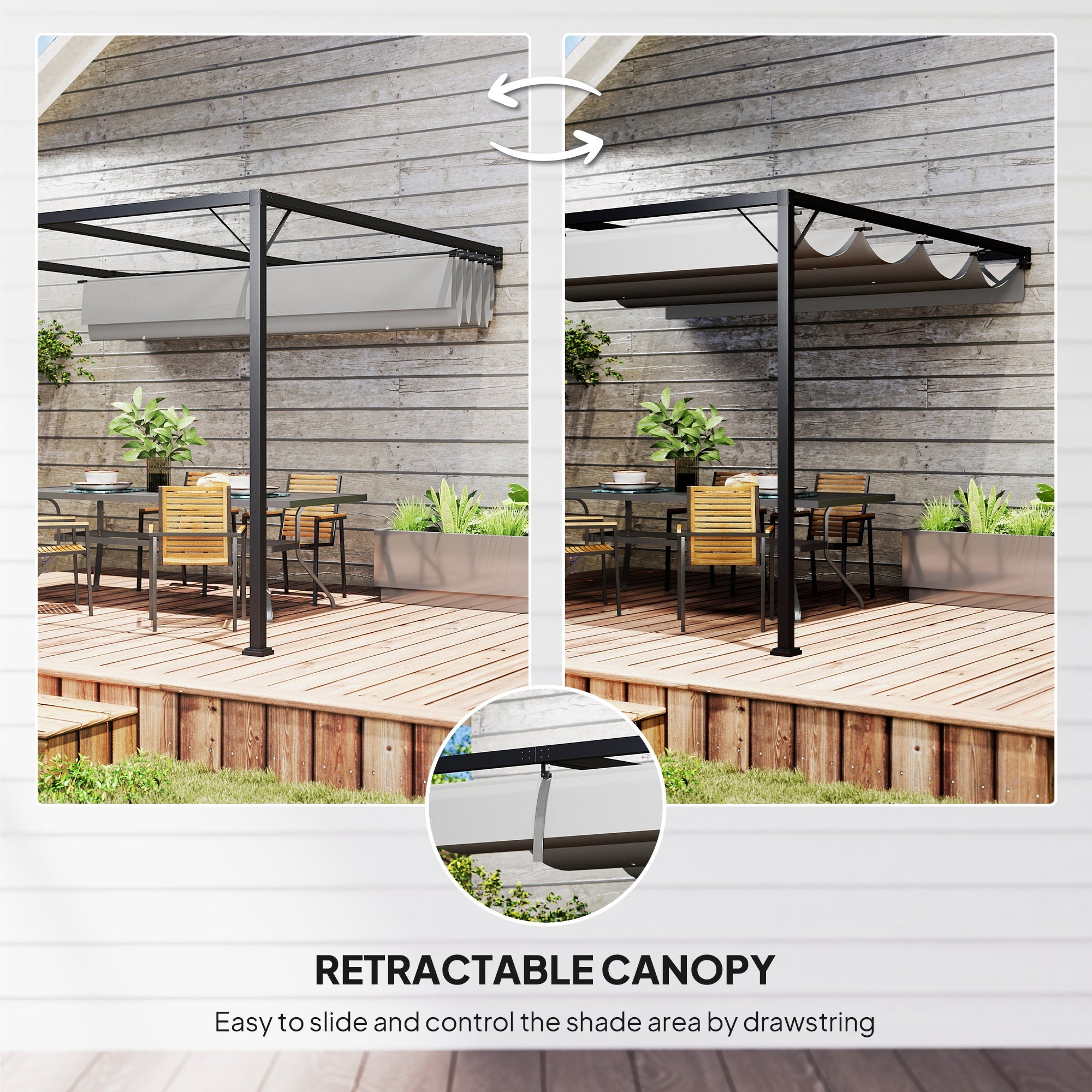Outsunny 3 x 3(m) Outdoor Pergola with Retractable Canopy - Grey 