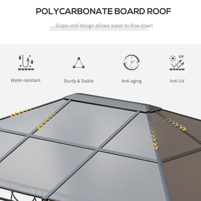 Outsunny Hardtop Gazebo Garden Pavilion with UV Resistant Polycarbonate Roof, Curtains, Steel & Aluminium Frame, 3 x 4m, Grey 