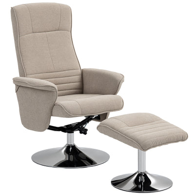 HOMCOM Swivel Recliner Chair with Footstool, Velvet Recliner Armchair with Ottoman, Steel Base, Upholstered Reclining Chair for Living Room, Bedroom, Office, Beige 