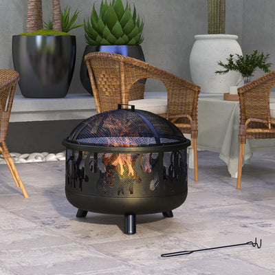 Outsunny Steel Fire Pit BBQ, with Poker - Black 