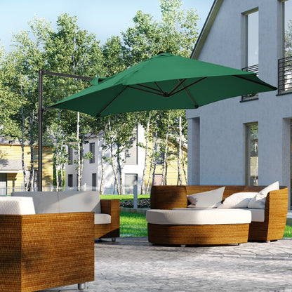 Outsunny 2.5M Garden Cantilever Parasol, Offset Roma Patio Umbrella Hanging Sun Shade Canopy Shelter with 360\'c2\'b0 Rotation and Cross Base, Green