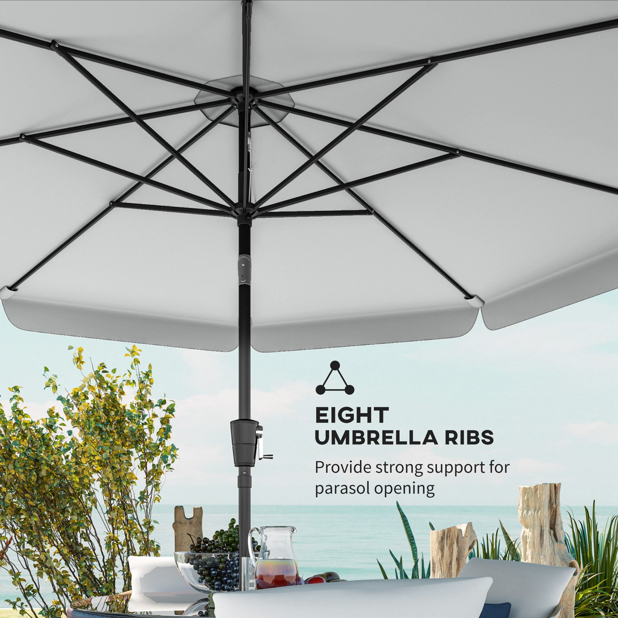Outsunny 3 m Garden Parasol with Tilt Mechanism & Crank Handle, UPF 30+ Patio Umbrella Outdoor Table Umbrella, Light Grey 
