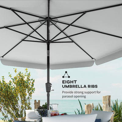 Outsunny 3 m Garden Parasol with Tilt Mechanism & Crank Handle, UPF 30+ Patio Umbrella Outdoor Table Umbrella, Light Grey 